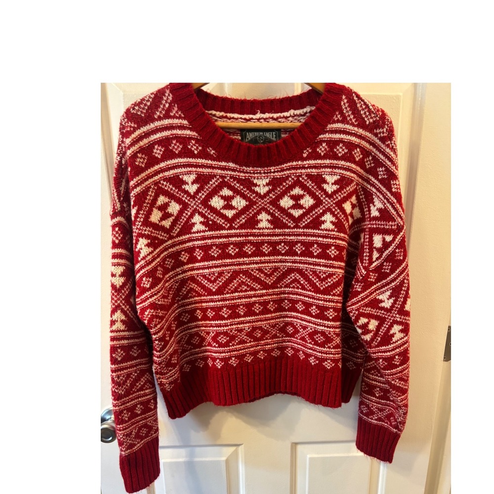 Vintage Eagle Red White Fair Isle Knit Crew Neck Sweater
Women Sz Lg